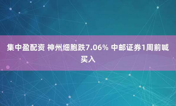 集中盈配资 神州细胞跌7.06% 中邮证券1周前喊买入